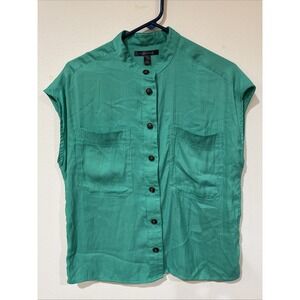 Dolman Sleeve Emerald Green Blouse Size Medium Button Up Pockets